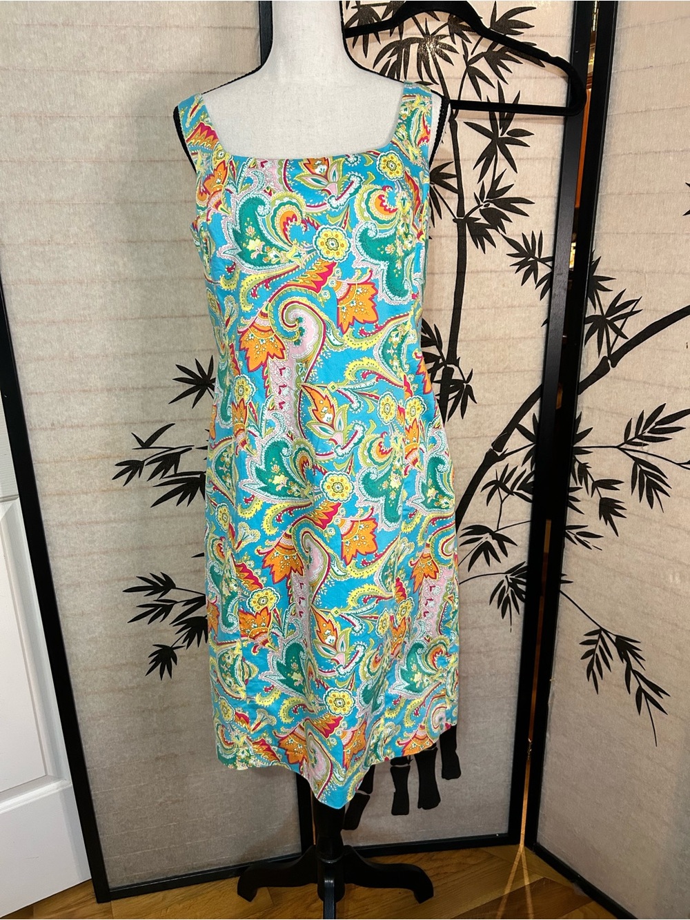 Lauren Ralph Lauren Floral Paisley Sleeveless Square Neck Dress Lined Midi Sz 8